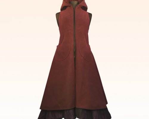 Alternative view of Burgundy Waxed Cotton Hooded Vest, Rain Repellent